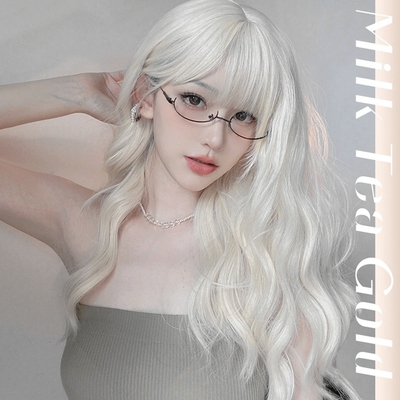 taobao agent Japanese white wig, cute bangs, wavy helmet, curls