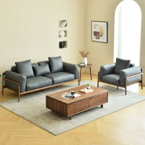 North American black walnut solid wood sofa living room modern minimalist furniture light luxury Nordic fabric sofa new Chinese style