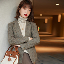 Color point elements elegant not rigid fashion atmosphere 2021 autumn and winter high-end commuter Curry wool suit women