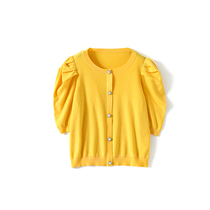Big Code Women Dress Fat MM2022 Summer Foreign Air Good Harness Bubble Cuff Knit Short Sleeve Cardiovert T-shirt 5 Color Referral 