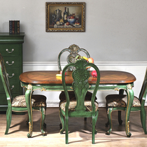 American solid wood dining table dining chair combined dining room 1 6 m Rectangular Oval Light Lavish Complete Zouma Green Table Home