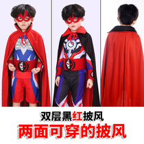 Cloak cloak Ultraman cloak Childrens boy boy boy performance costume Festival birthday performance Black and red wild