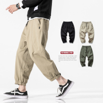 Japanese Tide brand overalls mens spring and autumn joker loose toe ankle-length pants mens closing small feet pants mens casual pants