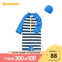 Bara Bara childrens swimsuit Boys  suit Childrens baby boy one-piece swimsuit swimming cap striped fashion Western style