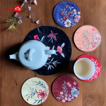 Silk teacup mat Insulation mat Hand embroidery flower mat diy tea ceremony household anti-scalding ins wind retro Chinese style