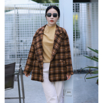 Anwen ten wood rice original 2021 Winter new wool plus velvet English Curry check coat womens coat