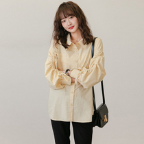 Pregnant women shirt spring and autumn short Korean fashion pregnant women shirt lapel personality cuffs autumn long sleeve top