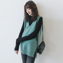 Pregnant women knitted vest coat spring and autumn Korean fashion vneck pocket loose casual pregnant woman vest sweater winter