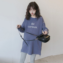 Pregnancy Woman Dress Spring Clothing blouses Long sleeves Long sleeves Loose Korean Version Letters Brief Casual Big Code Pregnant Woman T-Shirt Pure Cotton