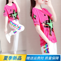 2022 new Summer slim Pure Cotton Running Casual Sports Suit Women Ocean Fashion Two Sets Trendy Minus Age