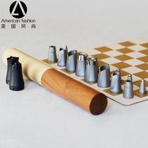 Crownes Chess Portable Chess Stainless Steel Chess Pieces Leather Chessboard Training Game Chess