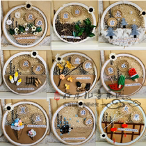 Round hemp rope mesh ring Wooden kindergarten classroom corridor creative hanging twenty-four solar terms hanging wall decoration