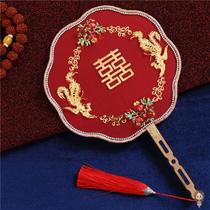 Ancient style wedding group fan Bride wedding classical round fan Chinese style hand bouquet show Wo clothing handmade red happy fan finished product