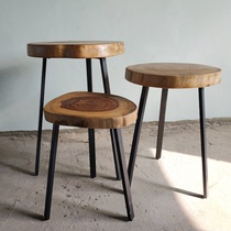 Log iron furniture small round coffee table art balcony flower a few original ecological home solid wood storage side