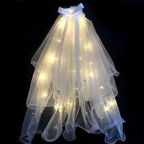 Light veil net red luminous veil Super fairy ribbon bow veil with light photo small veil wedding