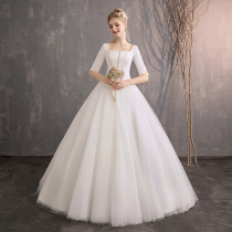 One-word shoulder main wedding dress 2021 new simple atmosphere satin all go out gauze French Light Super fairy little summer