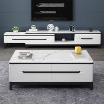 Marble coffee table TV cabinet combination Modern simple telescopic TV cabinet Solid wood small household cabinet set