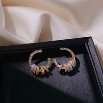 S925 needle plating real gold micro inlay temperament earrings female Korea East Gate retro Hong Kong style fashion ear ring ear jewelry