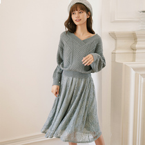 BELLYWEAR pregnant women autumn and winter suit dress fashion sweater lace skirt nursing two-piece set