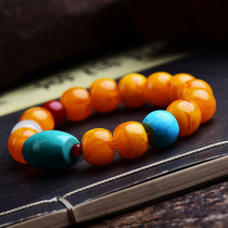 Original natural old beeswax bucket beads hand string old bead bracelet with pine stone South Red men and women