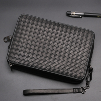 Hand Bag Men Genuine Leather Woven Hand Grip Bag Large Capacity Double Zipper Business Mens Hands Bag 2021 New Mens Bag
