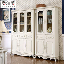 European-style bookcase two doors and three doors pastoral carved bookshelf combination lattice cabinet with door French white bookcase special offer