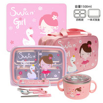 Childrens lunch box student lunch box 304 stainless steel Korean style lunch box three grid four grid rice with bag portable tableware