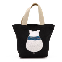Three-dimensional embroidery thickened canvas cartoon shopping bag lunch bag