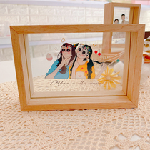 Photo Customized Transparent Hand-painted Wind Photo Frame Simple Personality Illustration Couple Girlfriend Pet Anniversary Birthday Gift