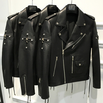 Annu2021 Spring and Autumn leather motorcycle leather slim short cross head layer cowhide jacket jacket mens trend