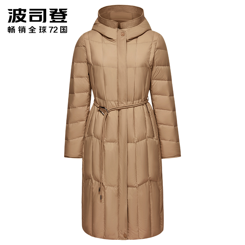 Bosideng ダウンジャケット女性のロング 2023 秋と冬の新ビジネスライト暖かいグースダウン気質ウエストフード付きジャケット