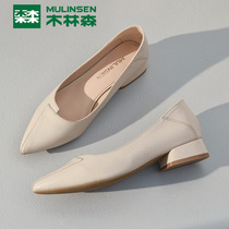 Mullinson single shoes womens rough with Joker pointed 2020 Spring and Autumn New British small leather shoes women shallow low heel womens shoes