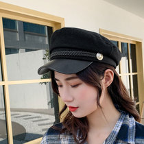 Literary Japanese solid color navy hat female corduroy casual simple newsboy painter hat wild shade cap tide