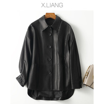 Leather women 2021 spring and autumn new lazy casual loose leather shirt Haining leather jacket sheepskin jacket