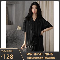 The same language pajamas womens summer ice silk thin short-sleeved shorts Simple sexy simulation silk home clothes can be worn outside