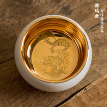 Pure gold 24K gold cup sheep fat jade porcelain gold lamp cup Ceramic Kung Fu tea set Handmade gilt master cup single cup