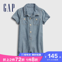 Gap Baby Imitation Denim Cloth Pure Cotton One-piece Clothes 881601 Summer New Children Clothing Baby Short Sleeve Sports Khaclothes