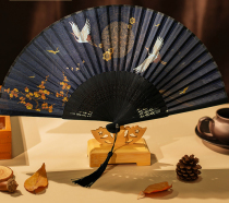 Fan summer portable wooden waist fan folding fan Jade bamboo fan easy to open and close dancing ancient style Hanfu girl