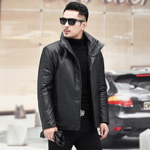 Genuine leather down jacket mens sheepskin winter plus velvet thickened coat cold-proof short section collar Haining leather jacket