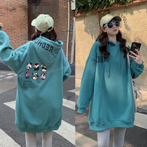 Large size womens 2021 autumn winter clothes New Fat mm loose slim belly cover dress fleece hooded sweater coat