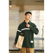 Literary temperament single striped polo shirt mens long sleeve T-shirt autumn Japanese Tide brand loose commuter casual top