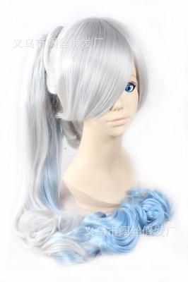 taobao agent Silver blue mini-skirt for princess, ponytail, wig, gradient, cosplay