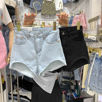 2021 summer small man hot pants high waist light blue jeans Loose casual irregular wide leg shorts for women