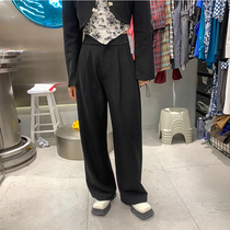 2021 autumn high waist pleated straight tube black suit pants drop feeling loose wide legs long casual pants children