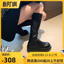  Fuji orange flat-bottomed boots Womens knee-length thick-soled boots thin high-barrel knight boots small thin boots