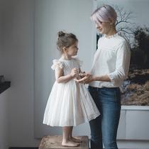 Pink Plate Children) SI TU VEUX parent-child White series 65% true silk Sesame Dot Burnt Craft Dress dress