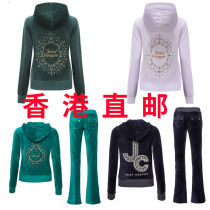 juicy gold velvet casual sports suit women loose size Autumn New jc hooded two-piece