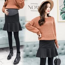 (Qiao Meixi) maternity wool skirt autumn and winter high-end belly skirt large size Korean fashion skirt