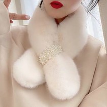 Cross scarf female winter plush cute hairy neck thickened and warm neck-protected neck hair-small neck jacket