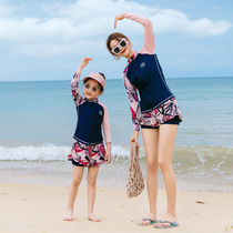 2021 new sports version of parent-child swimsuit split three-piece mother and daughter Family outfit slim long sleeve beach swimsuit